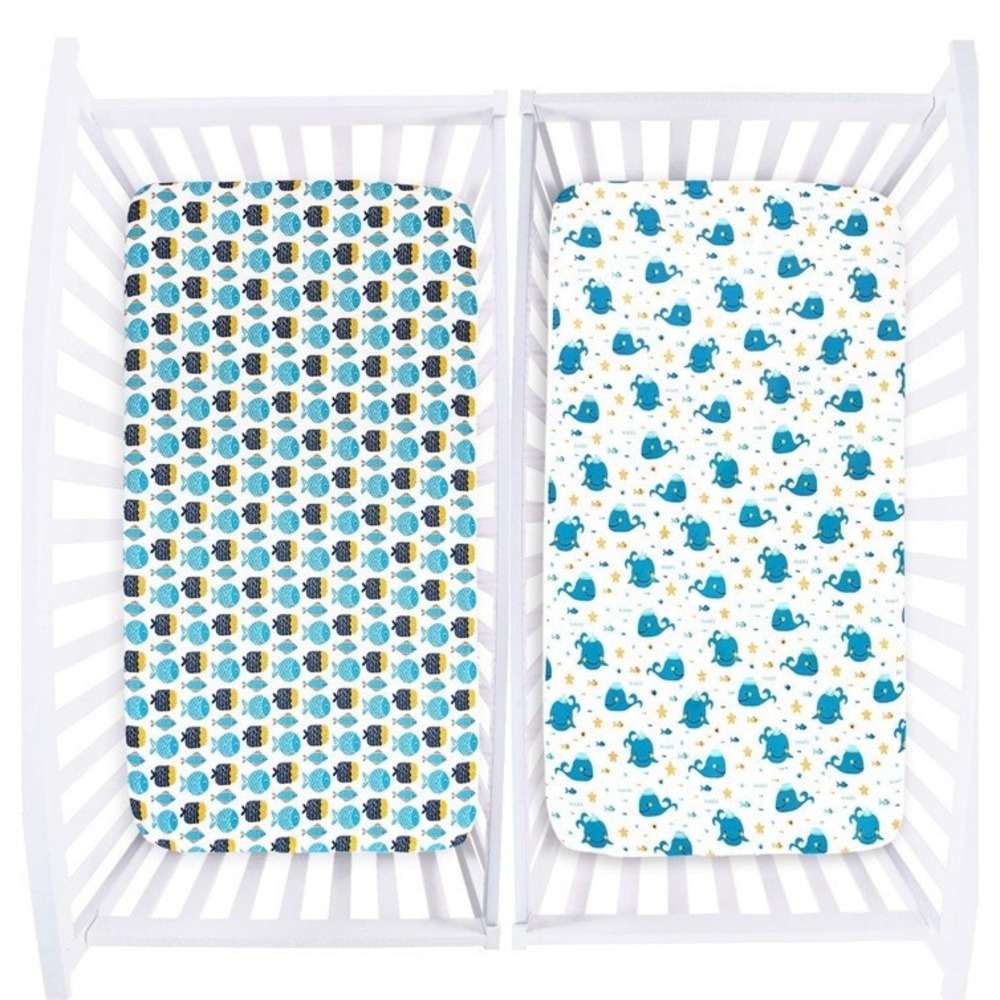 Biloban Crib Sheets Fitted Sheets Whales 2pk 52"x 28"NIB (box damaged not item) - Picture 14 of 16